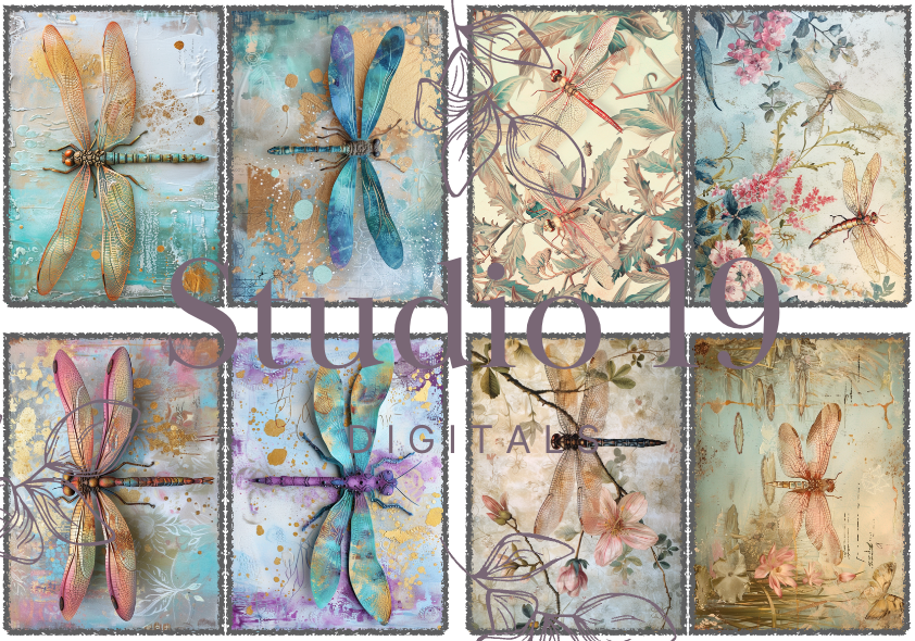 Dragonflies colourful ephemera papers (20 pages) DIGITAL FILE