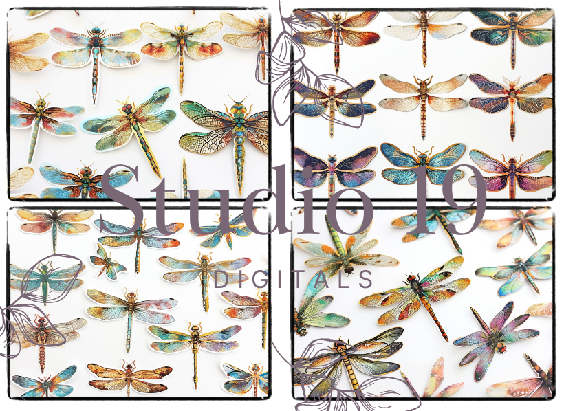 Dragonflies colourful ephemera papers (20 pages) DIGITAL FILE