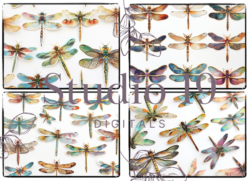 Dragonflies colourful ephemera papers (20 pages) DIGITAL FILE