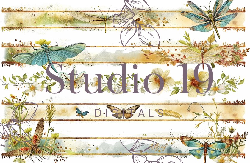 Dragonflies colourful ephemera papers (20 pages) DIGITAL FILE