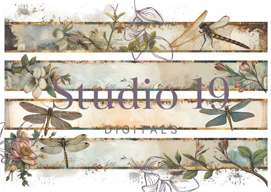 Dragonflies colourful ephemera papers (20 pages) DIGITAL FILE
