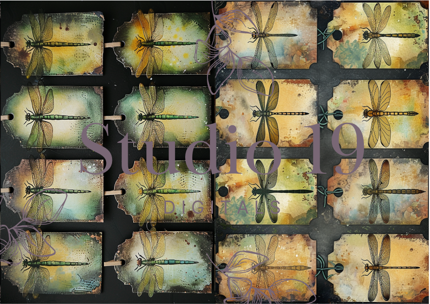 Dragonflies colourful ephemera papers (20 pages) DIGITAL FILE
