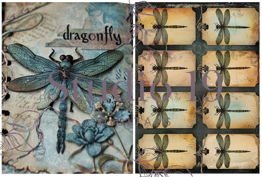 Dragonflies colourful ephemera papers (20 pages) DIGITAL FILE