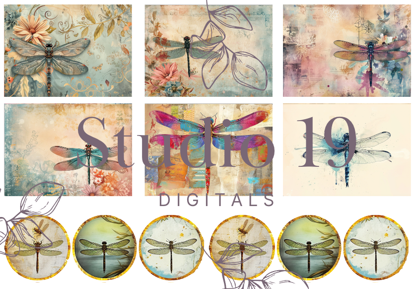 Dragonflies colourful ephemera papers (20 pages) DIGITAL FILE