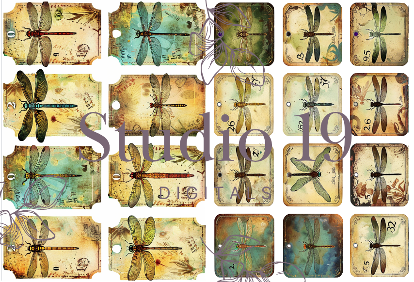 Dragonflies colourful ephemera papers (20 pages) DIGITAL FILE