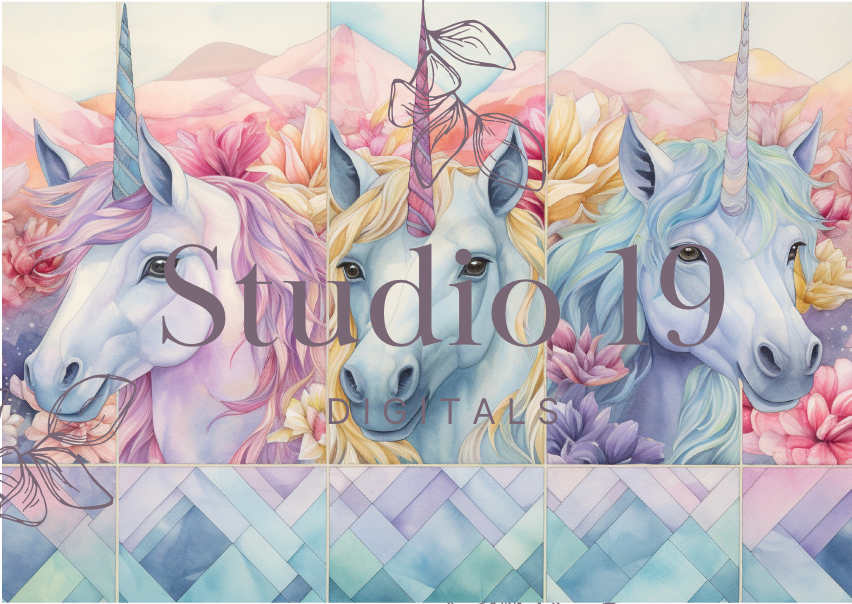 Unicorn scrapbook papers 40 pages (DIGITAL FILE)