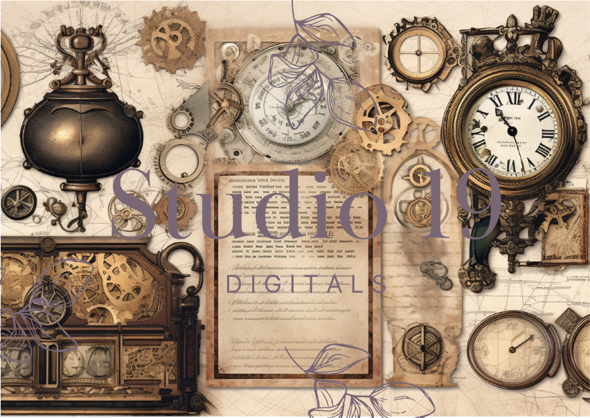 Steampunk scrapbook papers - 47 pages (DIGITAL FILE)