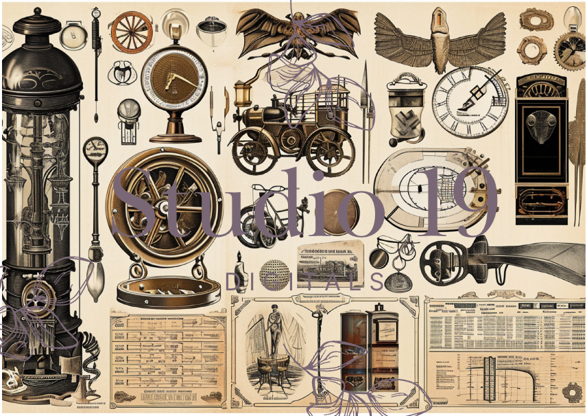 Steampunk scrapbook papers - 47 pages (DIGITAL FILE)
