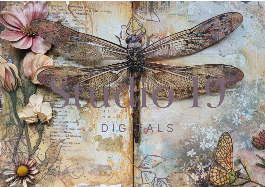 Dragonflies colourful scrapbook papers (25 pages) DIGITAL FILE