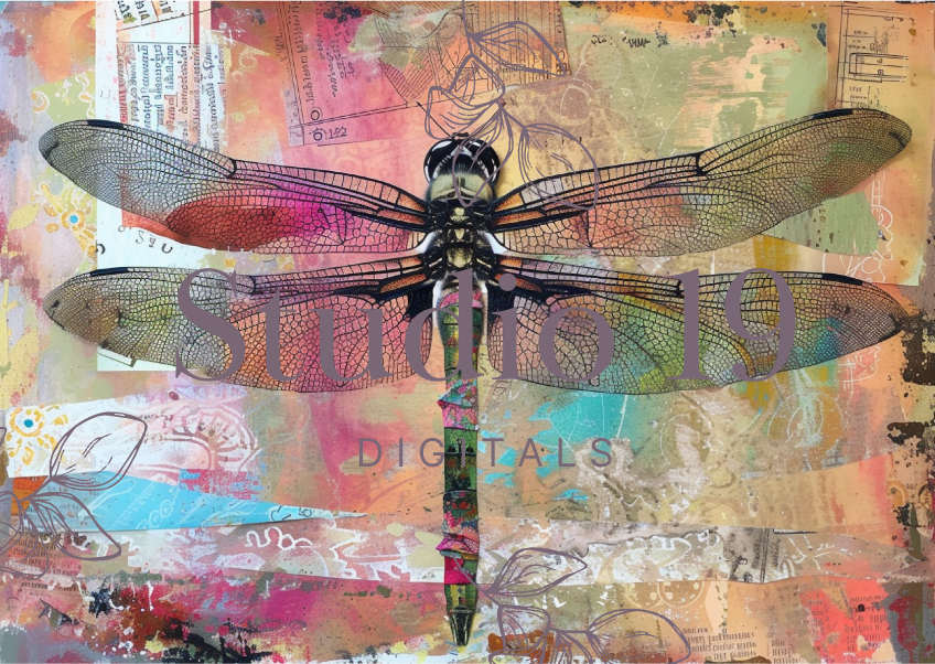 Dragonflies colourful scrapbook papers (25 pages) DIGITAL FILE