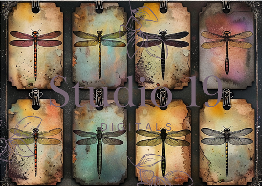 Dragonflies colourful ephemera papers (20 pages) DIGITAL FILE