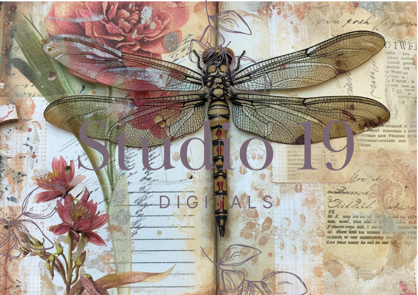 Dragonflies colourful scrapbook papers (25 pages) DIGITAL FILE