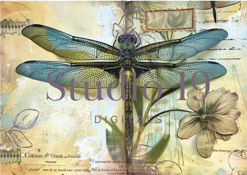 Dragonflies colourful scrapbook papers (25 pages) DIGITAL FILE