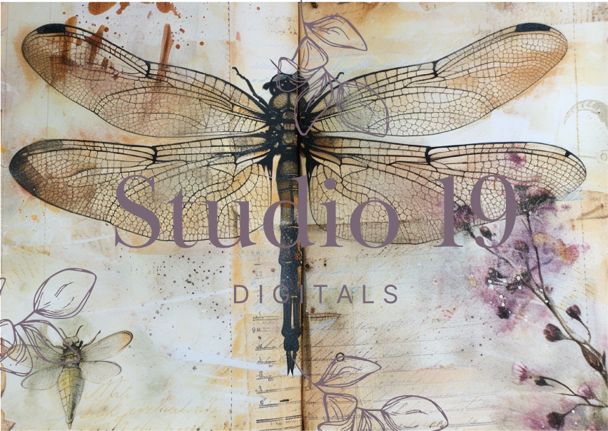 Dragonflies colourful scrapbook papers (25 pages) DIGITAL FILE