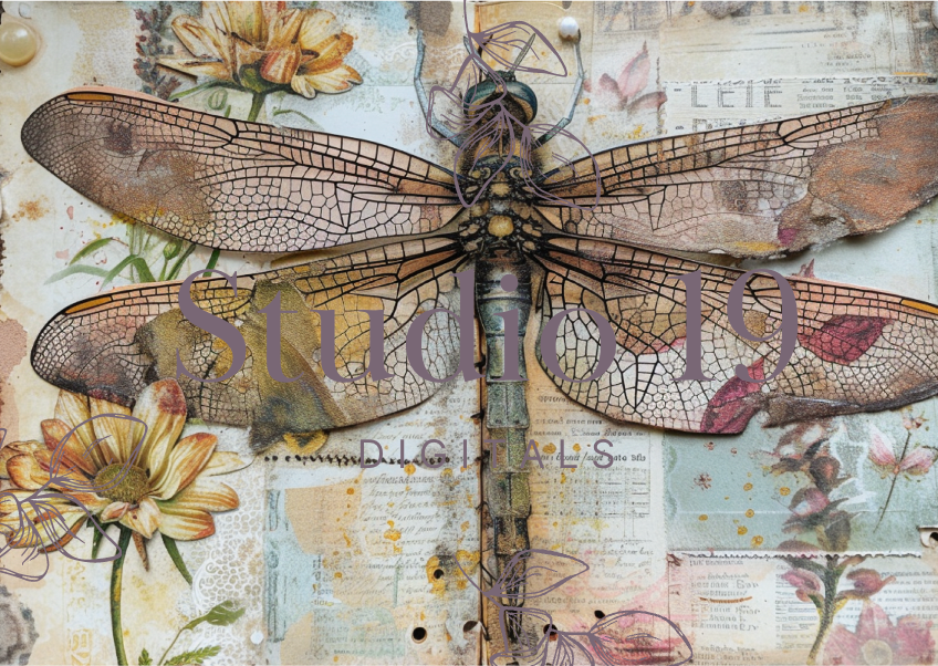 Dragonflies colourful scrapbook papers (25 pages) DIGITAL FILE