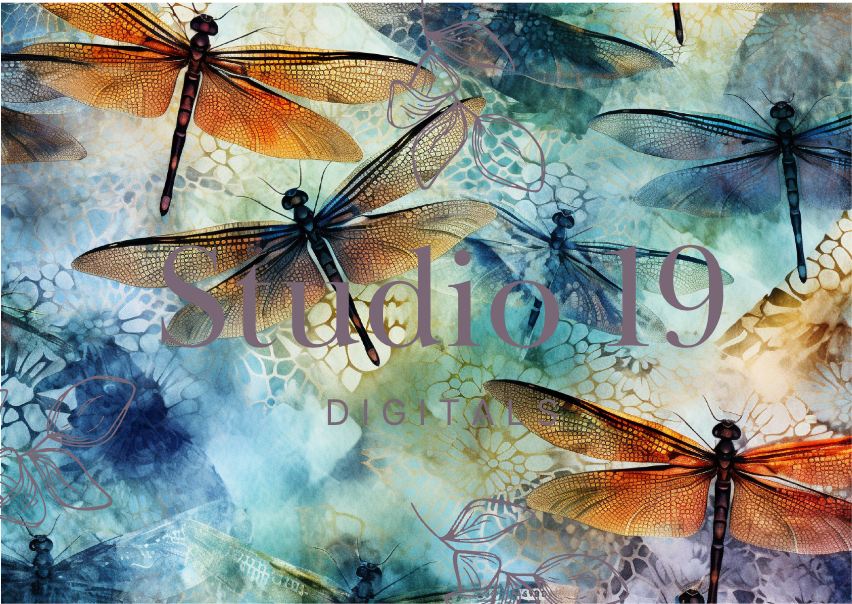 Dragonflies colourful scrapbook papers (25 pages) DIGITAL FILE