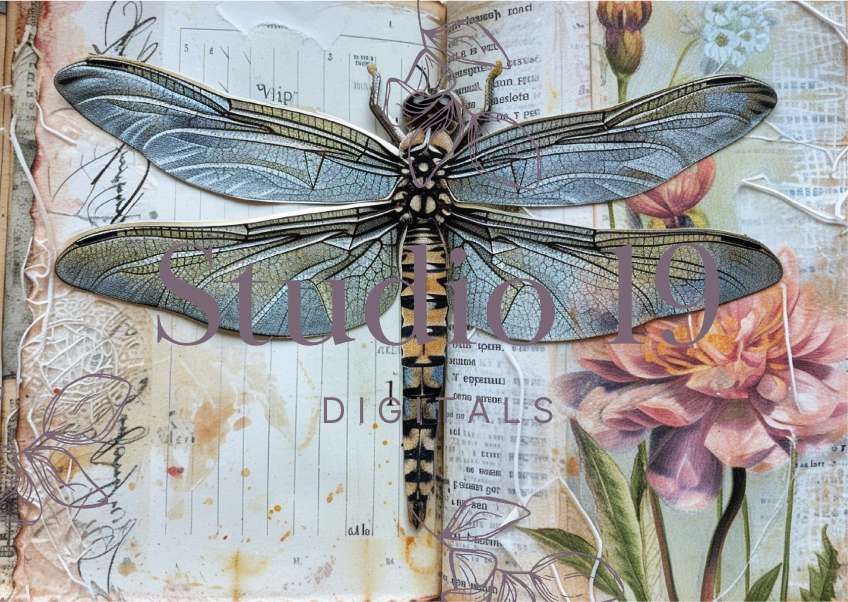 Dragonflies colourful scrapbook papers (25 pages) DIGITAL FILE