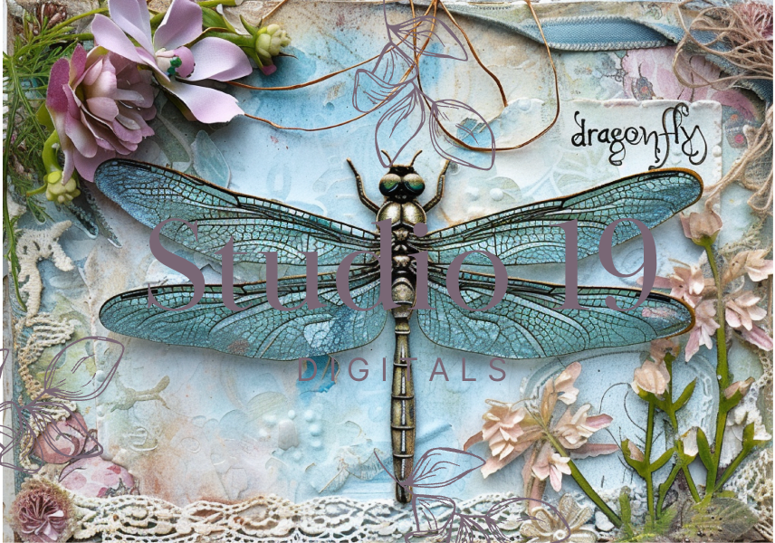 Dragonflies colourful scrapbook papers (25 pages) DIGITAL FILE