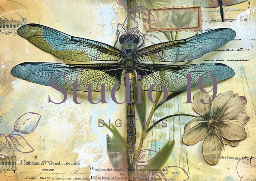 Dragonflies colourful scrapbook papers (25 pages) DIGITAL FILE