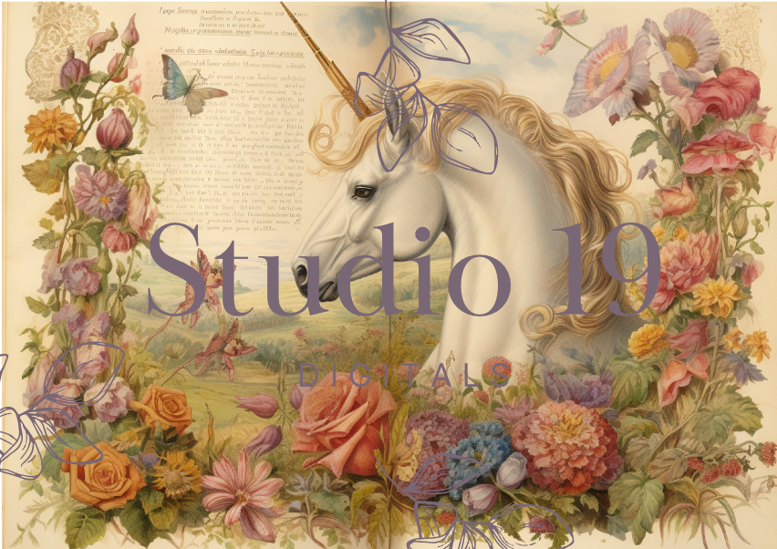 Einhorn-Scrapbook-Papier, 40 Seiten (DIGITALE DATEI)