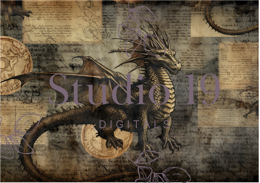 Drachen-Scrapbook-Papiere (32 Seiten) DIGITALE DATEI 