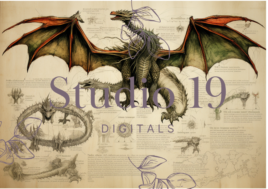 Drachen-Scrapbook-Papiere (32 Seiten) DIGITALE DATEI 