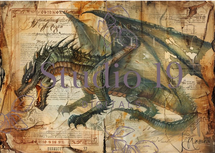 Drachen-Scrapbook-Papiere (32 Seiten) DIGITALE DATEI 